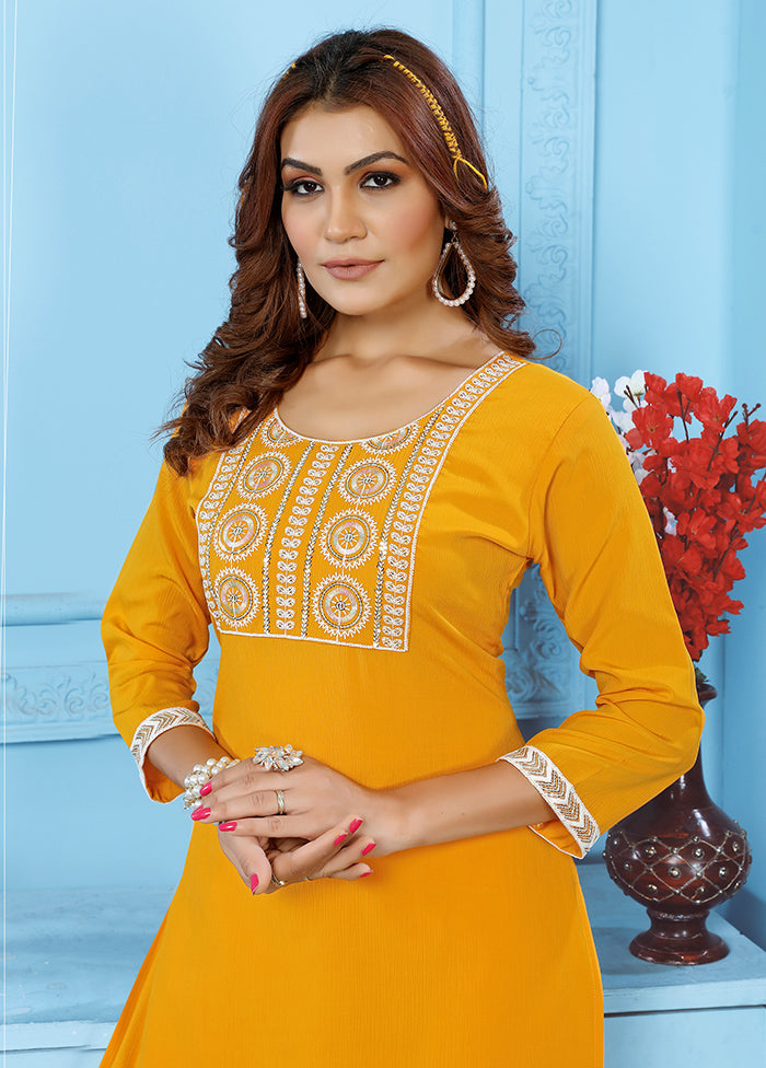 2 Pc Yellow Readymade Cotton Kurti Set - Indian Silk House Agencies