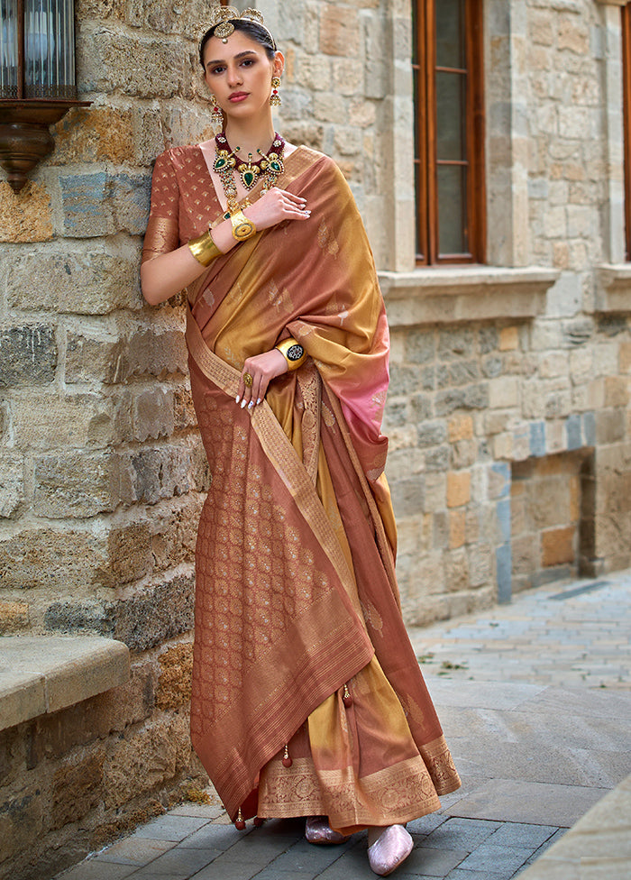 Brown Dupion Silk Saree With Blouse Piece - Indian Silk House Agencies