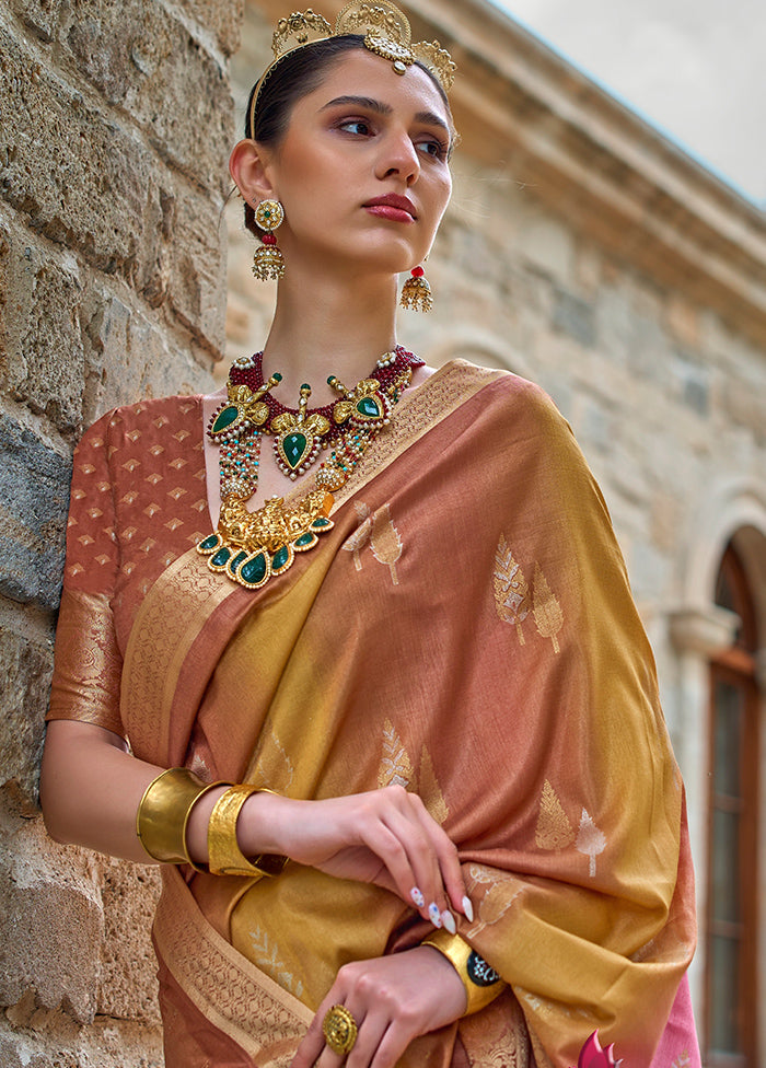 Brown Dupion Silk Saree With Blouse Piece - Indian Silk House Agencies