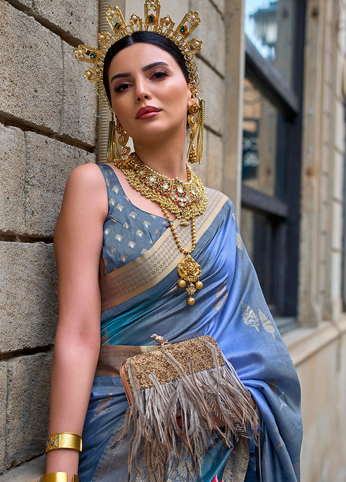 Sky Blue Dupion Silk Saree With Blouse Piece - Indian Silk House Agencies