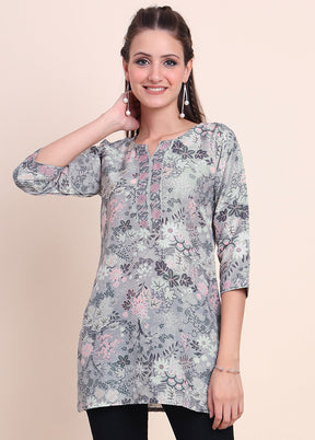 Grey Readymade Cotton Short Kurti