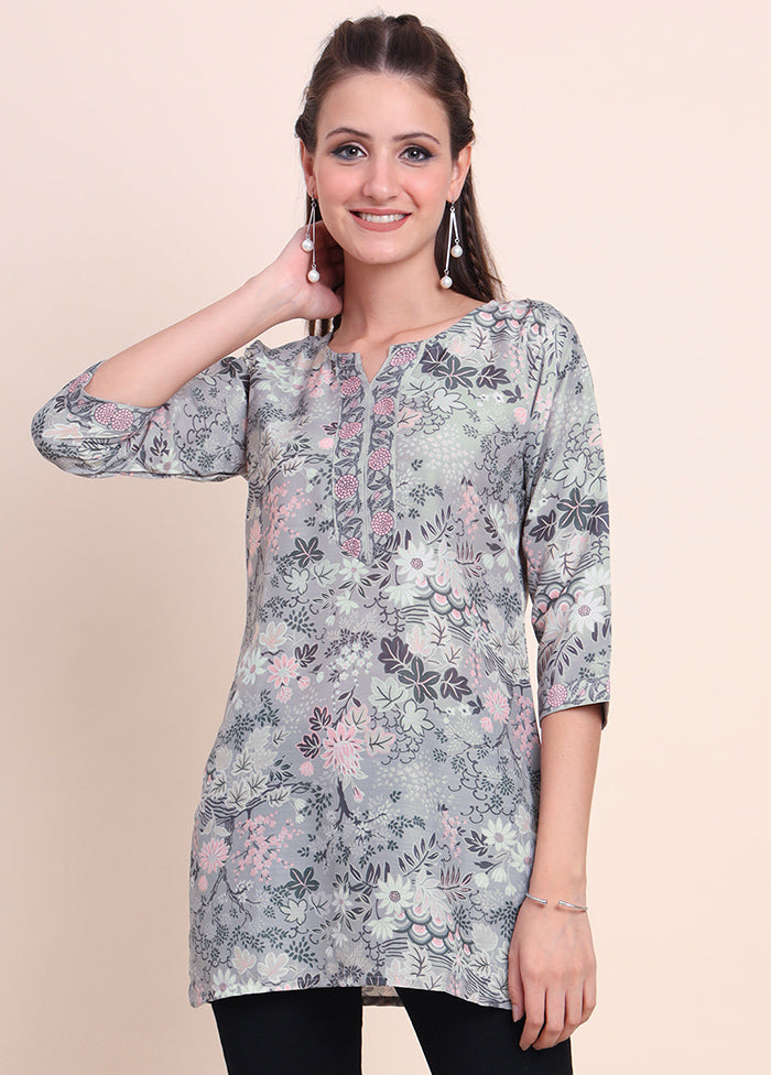 Grey Readymade Cotton Short Kurti - Indian Silk House Agencies