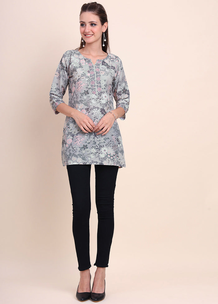 Grey Readymade Cotton Short Kurti - Indian Silk House Agencies