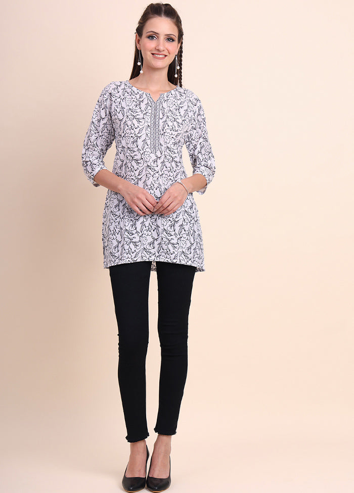 White Readymade Cotton Short Kurti