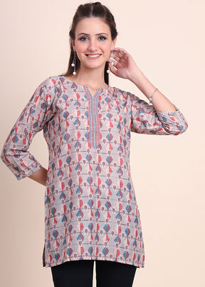 Cream Readymade Cotton Short Kurti