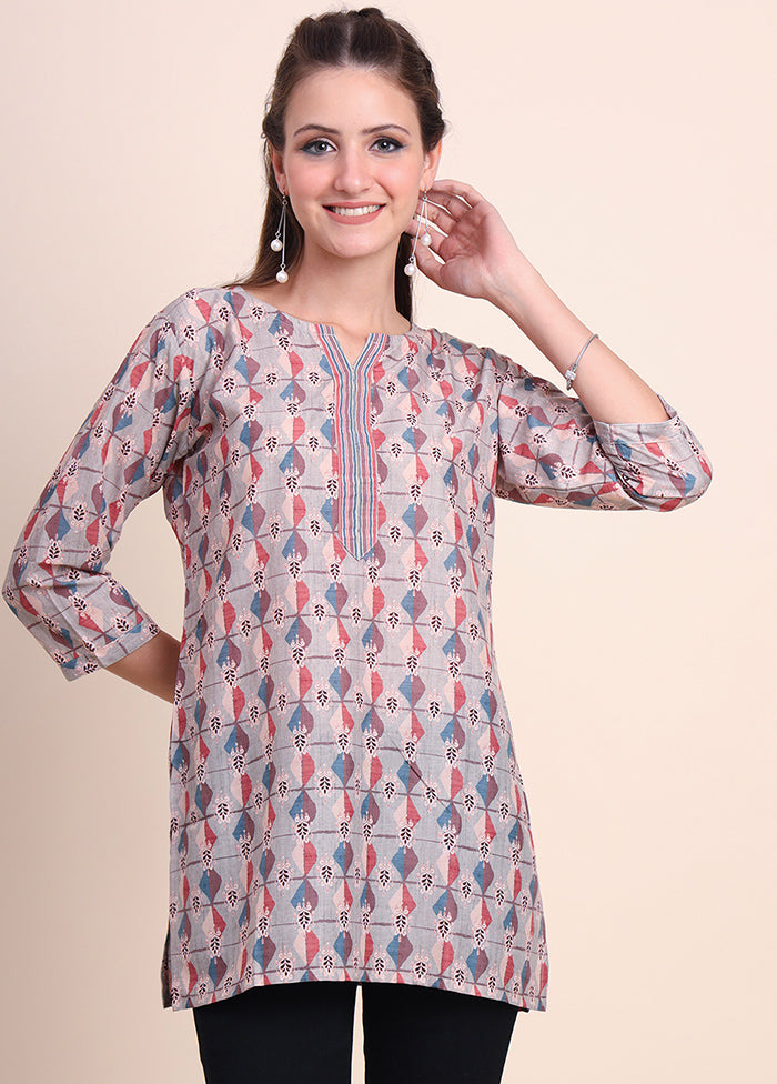 Cream Readymade Cotton Short Kurti