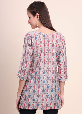 Cream Readymade Cotton Short Kurti