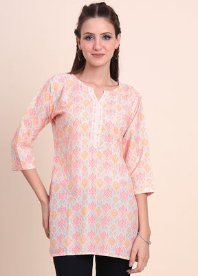 Peach Readymade Cotton Short Kurti