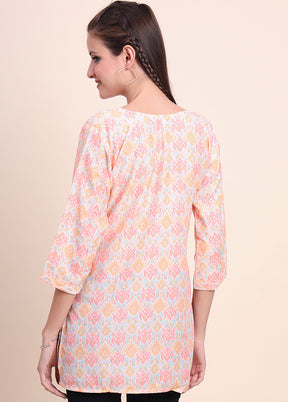 Peach Readymade Cotton Short Kurti