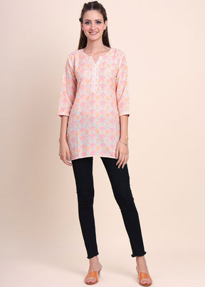 Peach Readymade Cotton Short Kurti