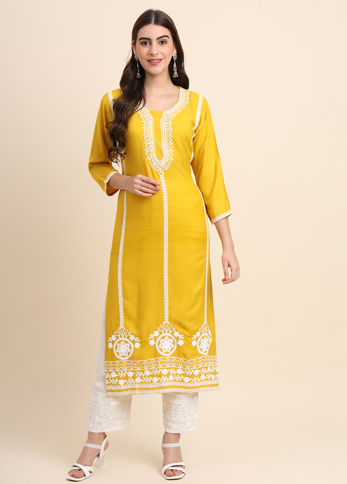 Yellow Readymade Rayon Kurti