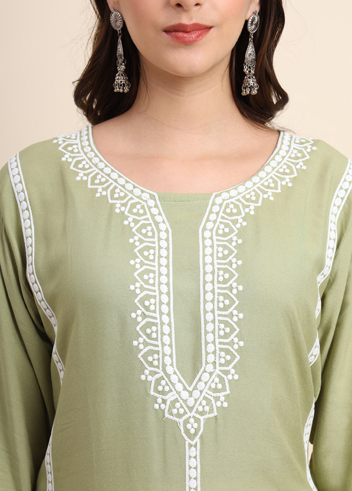 Pista Green Readymade Rayon Kurti