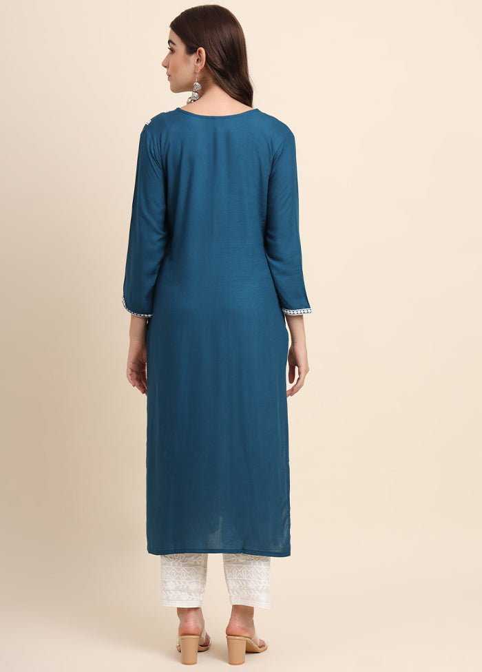 Teal Readymade Rayon Kurti