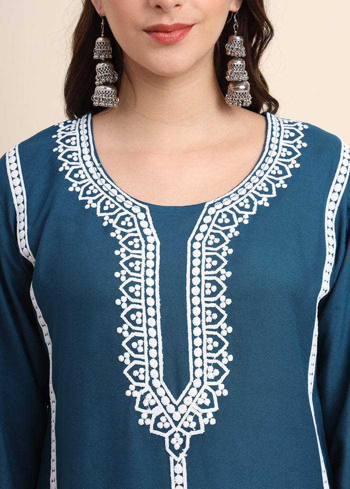 Teal Readymade Rayon Kurti