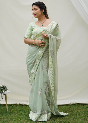 Pista Green Georgette Saree With Blouse Piece - Indian Silk House Agencies