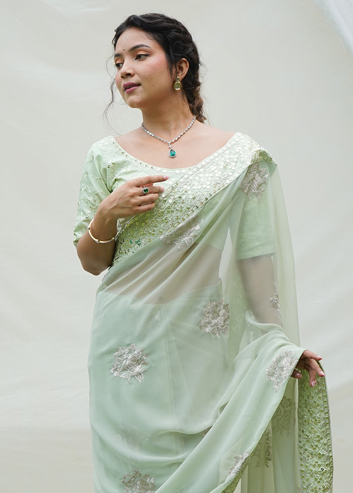 Pista Green Georgette Saree With Blouse Piece - Indian Silk House Agencies