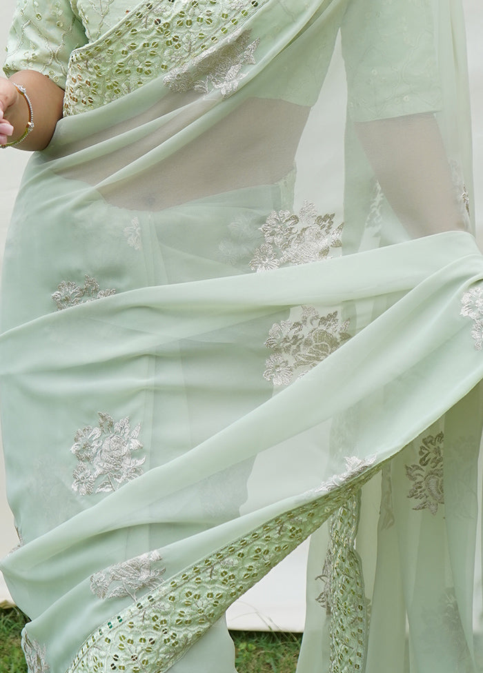 Pista Green Georgette Saree With Blouse Piece - Indian Silk House Agencies