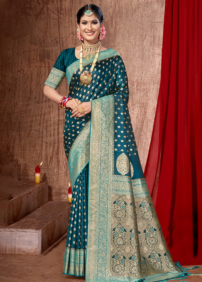 Teal Dupion Silk Saree With Blouse Piece - Indian Silk House Agencies