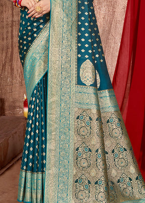 Teal Dupion Silk Saree With Blouse Piece - Indian Silk House Agencies