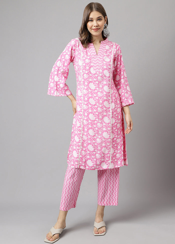 2 Pc Pink Readymade Cotton Kurti Set - Indian Silk House Agencies