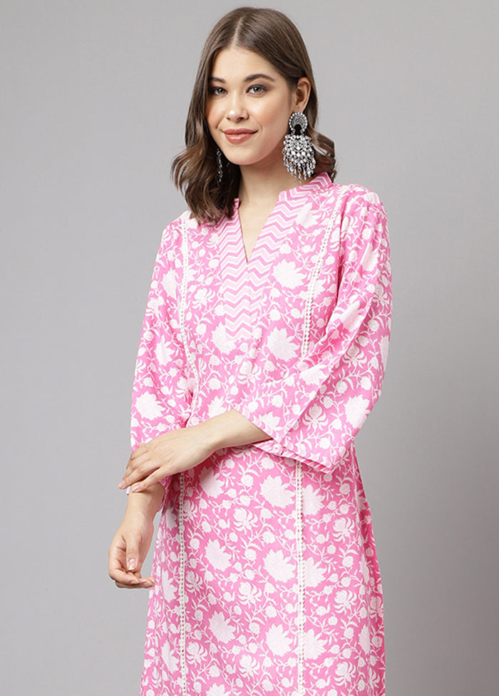 2 Pc Pink Readymade Cotton Kurti Set - Indian Silk House Agencies