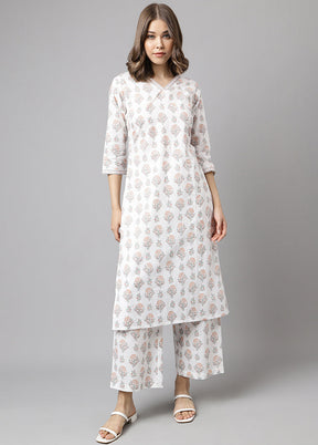 2 Pc White Readymade Cotton Kurti Set - Indian Silk House Agencies