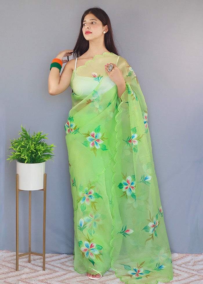 Green Organza Saree With Blouse Piece - Indian Silk House Agencies