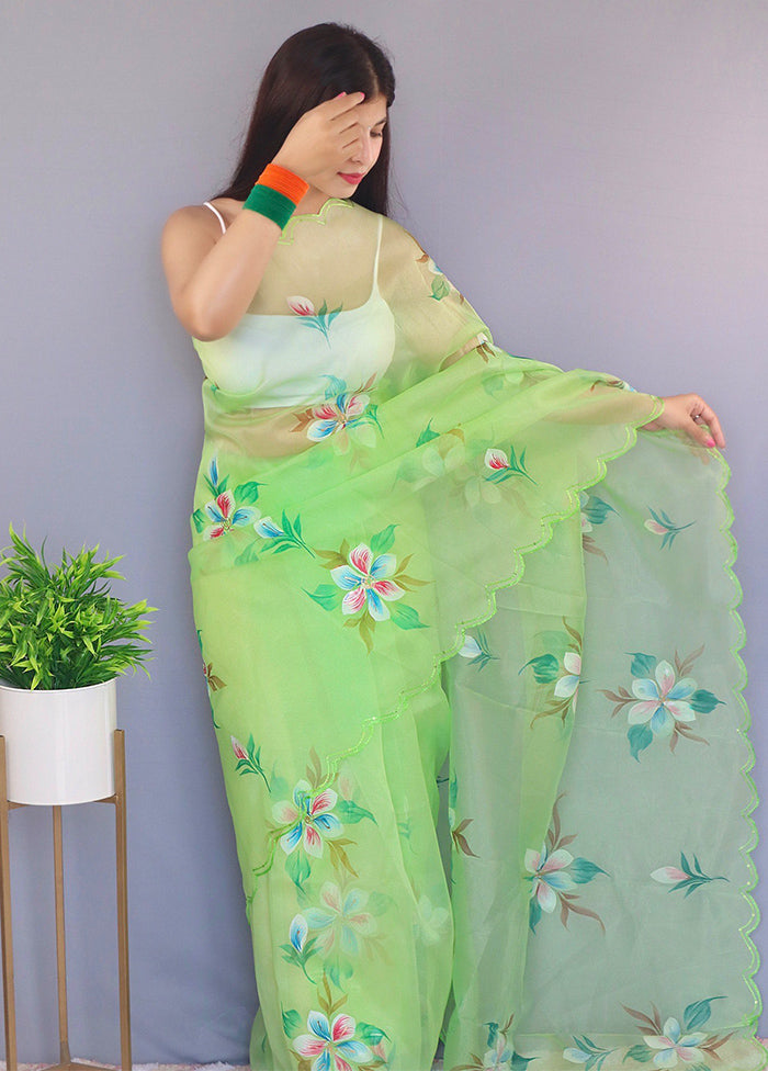 Green Organza Saree With Blouse Piece - Indian Silk House Agencies