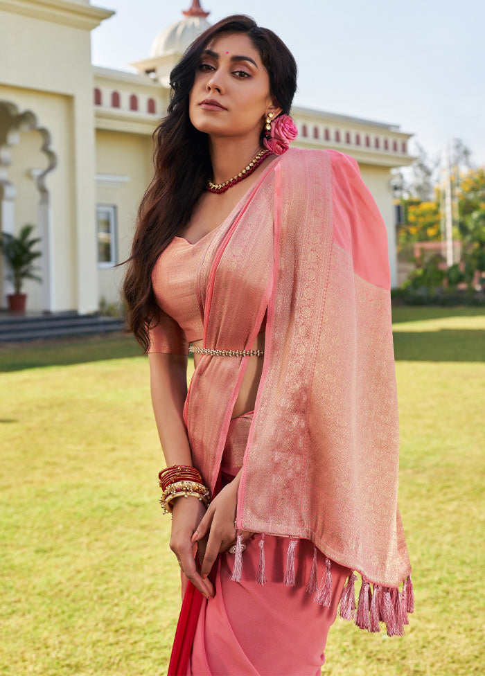 Peach Georgette Saree With Blouse Piece - Indian Silk House Agencies