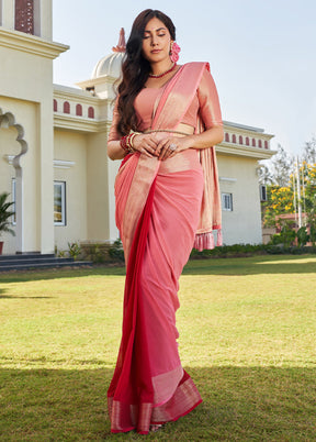 Peach Georgette Saree With Blouse Piece - Indian Silk House Agencies