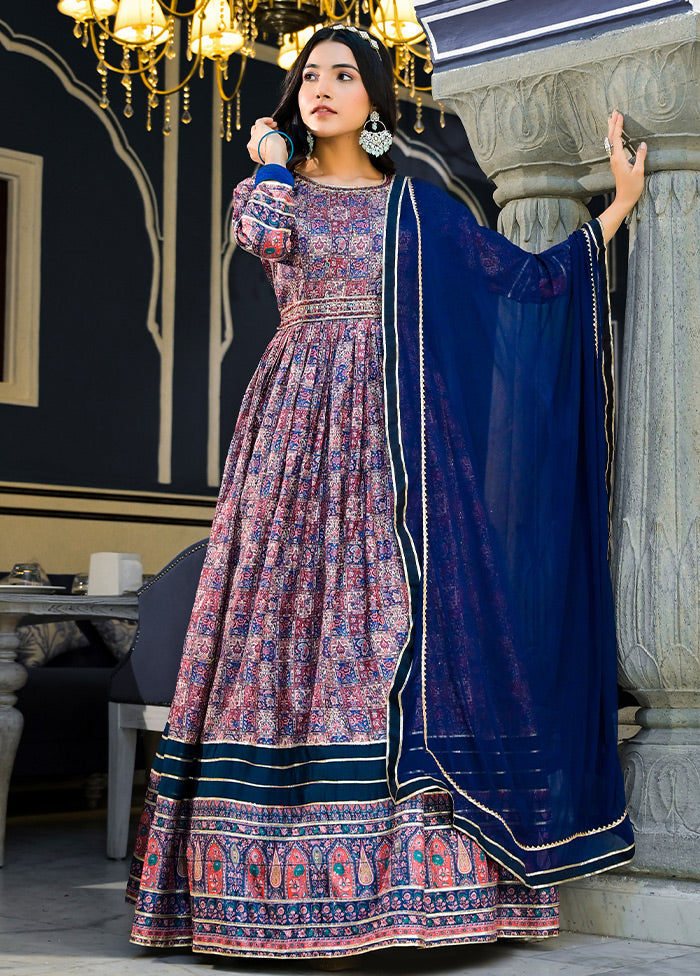 Blue Readymade Silk Indian Dress