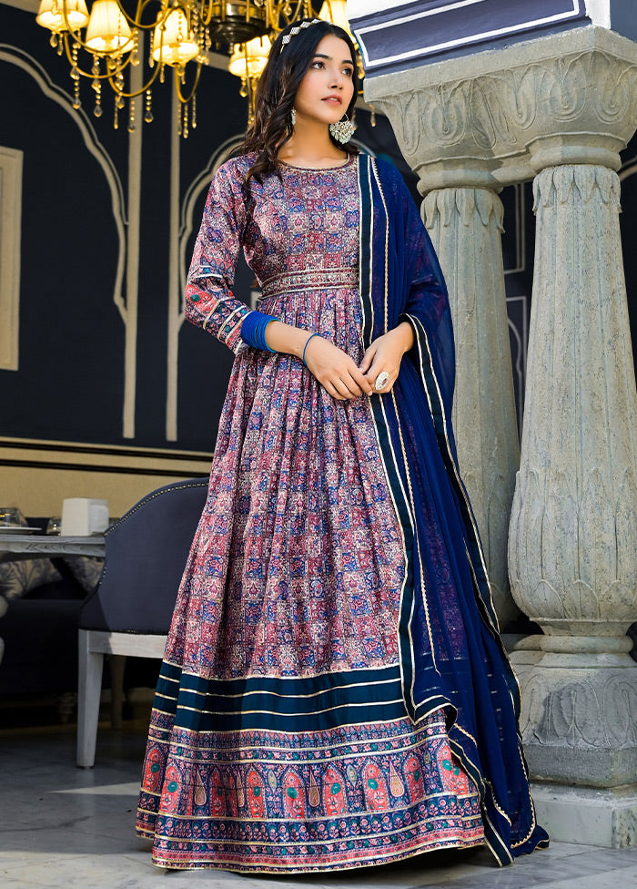 Blue Readymade Silk Indian Dress