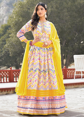 Yellow Readymade Silk Indian Dress