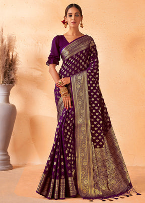 Purple Georgette Saree With Blouse Piece - Indian Silk House Agencies