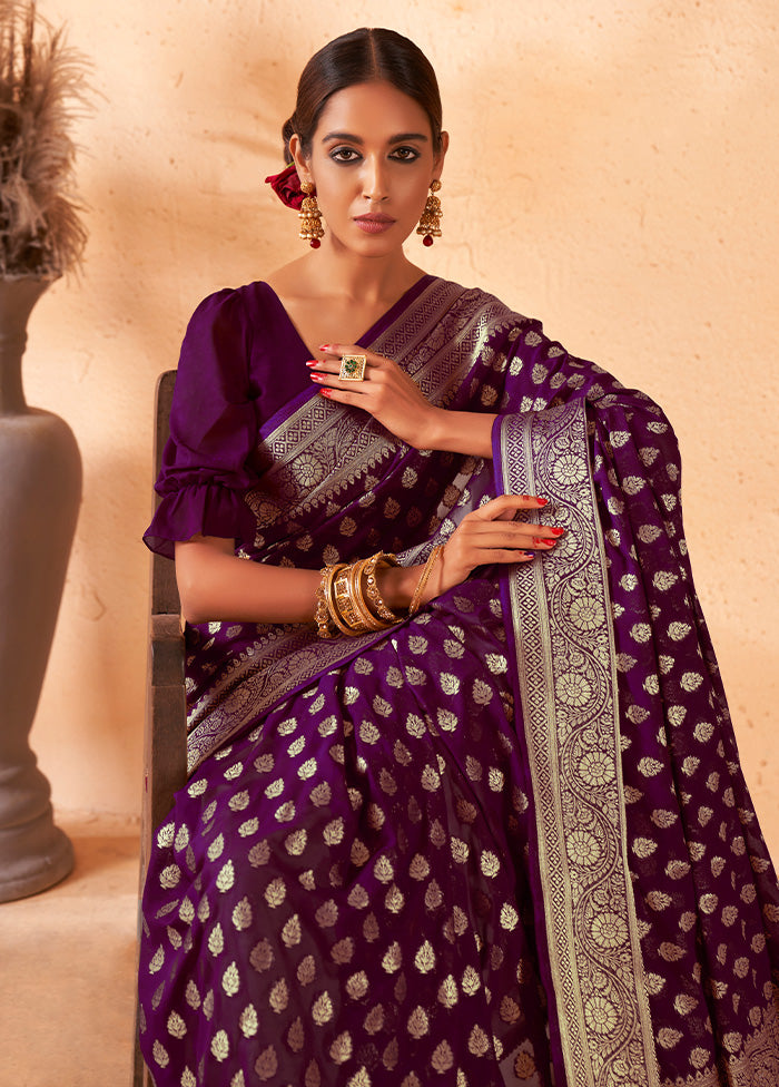 Purple Georgette Saree With Blouse Piece - Indian Silk House Agencies