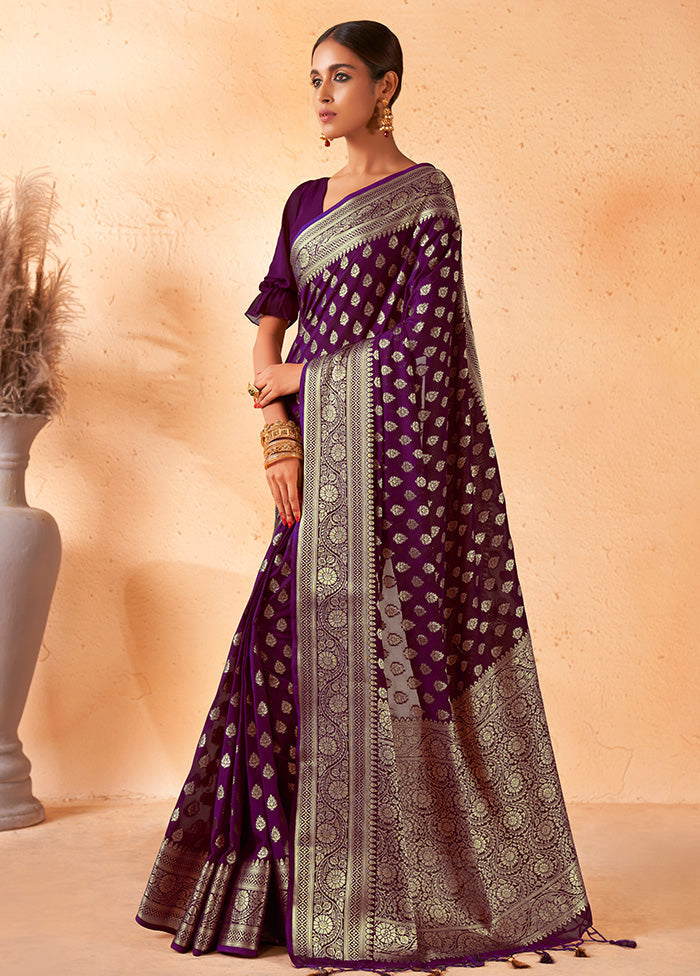 Purple Georgette Saree With Blouse Piece - Indian Silk House Agencies