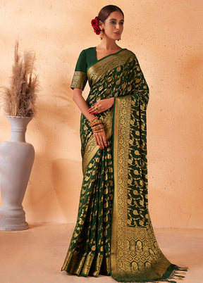 Dark Green Georgette Saree With Blouse Piece - Indian Silk House Agencies