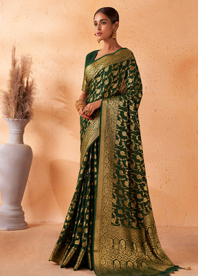 Dark Green Georgette Saree With Blouse Piece - Indian Silk House Agencies