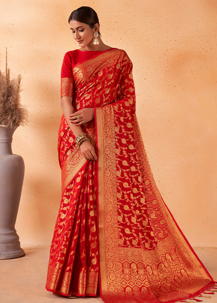 Red Georgette Saree With Blouse Piece - Indian Silk House Agencies