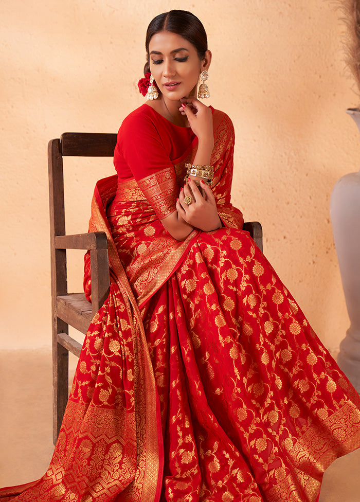 Red Georgette Saree With Blouse Piece - Indian Silk House Agencies