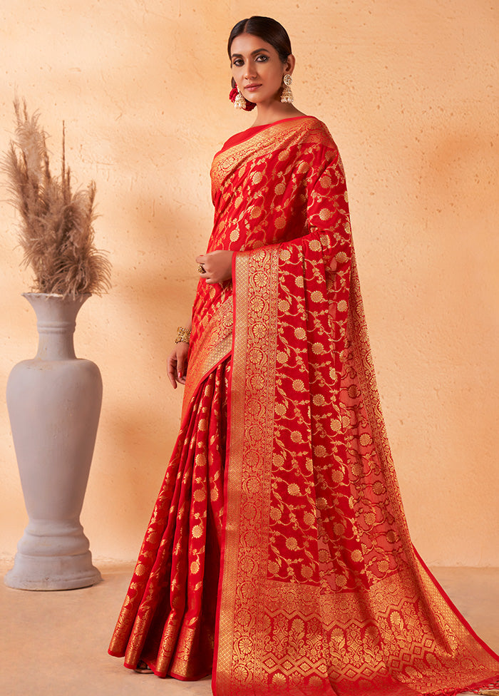 Red Georgette Saree With Blouse Piece - Indian Silk House Agencies