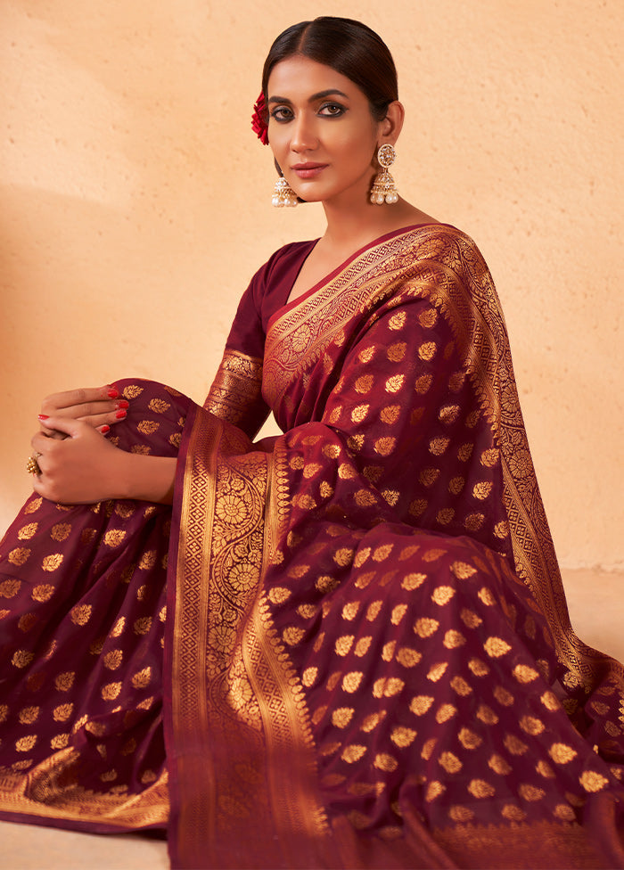 Maroon Georgette Saree With Blouse Piece - Indian Silk House Agencies