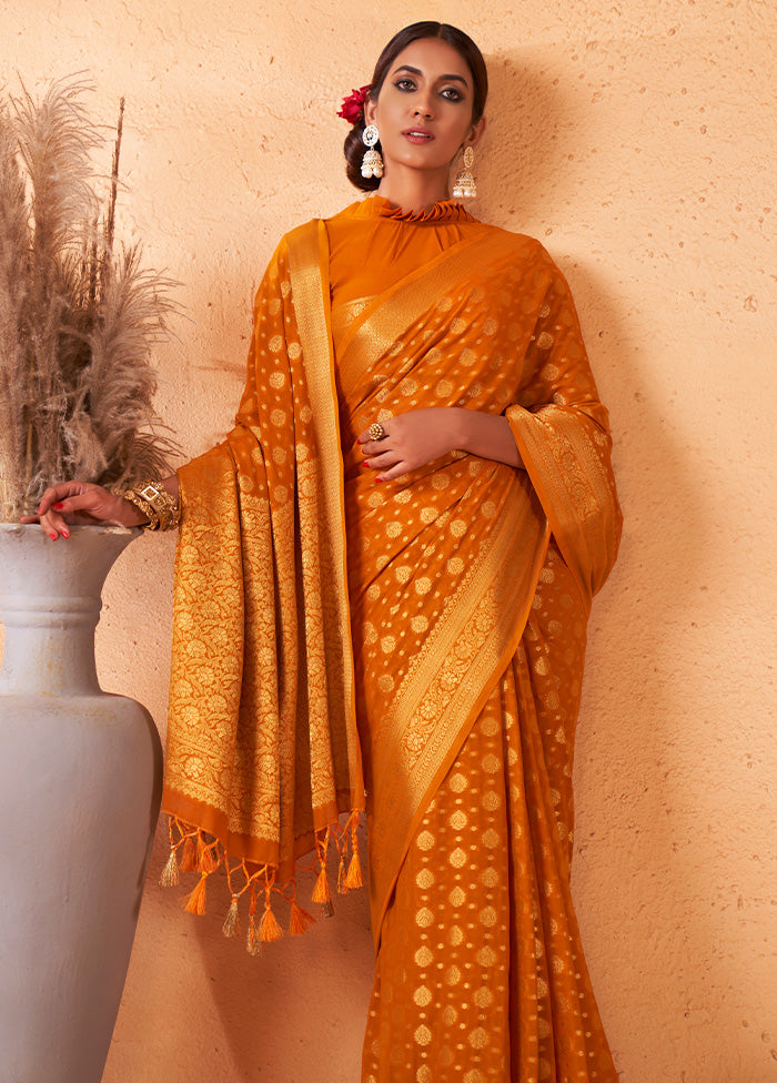 Mustard Georgette Saree With Blouse Piece - Indian Silk House Agencies