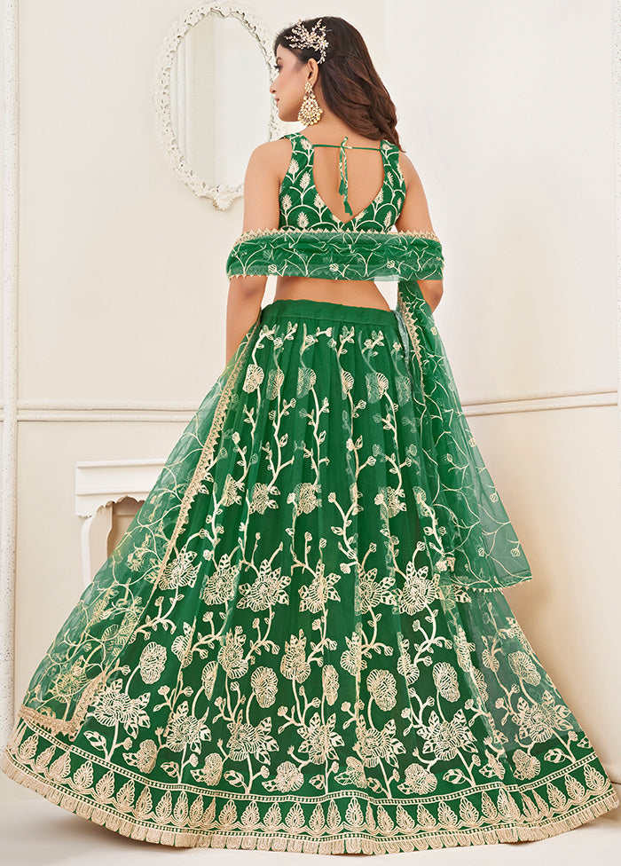 3 Pc Green Net Semi Stitched Lehenga Set - Indian Silk House Agencies