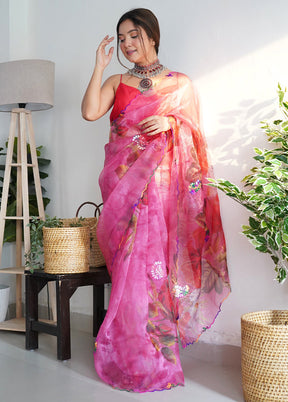 Pink Organza Saree With Blouse Piece - Indian Silk House Agencies