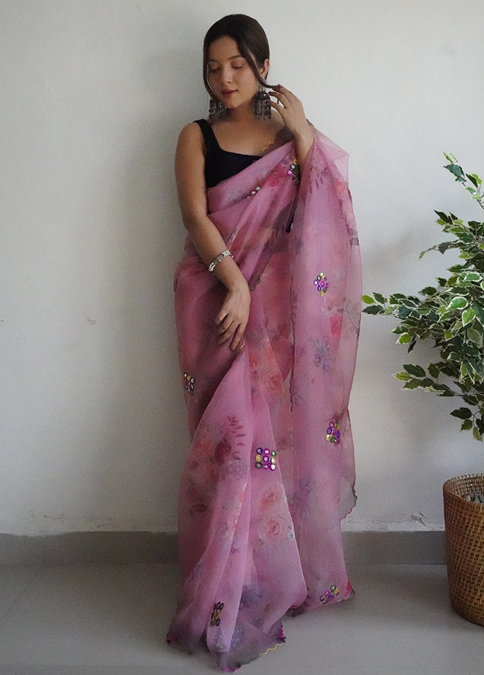 Pink Organza Saree With Blouse Piece - Indian Silk House Agencies