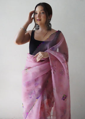 Pink Organza Saree With Blouse Piece - Indian Silk House Agencies