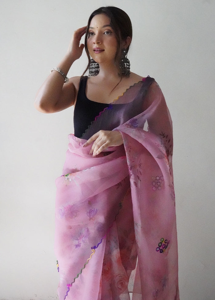 Pink Organza Saree With Blouse Piece - Indian Silk House Agencies