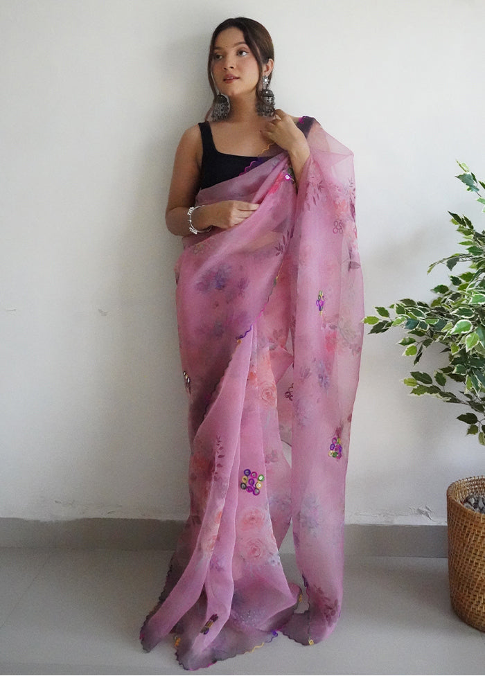 Pink Organza Saree With Blouse Piece - Indian Silk House Agencies