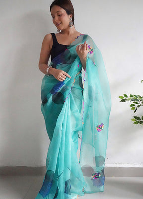 Sky Blue Organza Saree With Blouse Piece - Indian Silk House Agencies